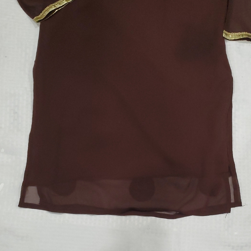 Brown Indian  Embellished V-Neck Tunic with Gold Beading Top - Picture 17 of 17